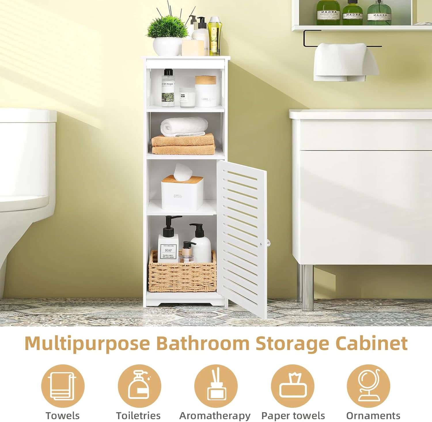 CITLOW Bathroom Waterproof Cabinet,White Floor Standing Storage Cabinet Home StorageFurniture Shelf,Suitable for Toilet Bedroom Kitchen Living Room,75x22x20cm