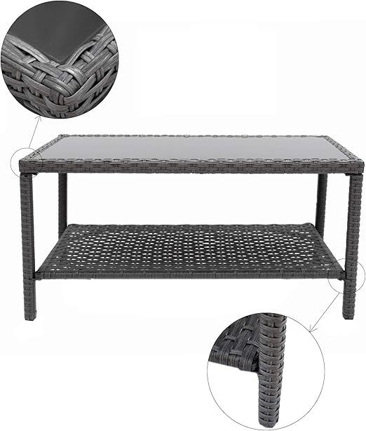 Aluminum & Rattan Frame Table- Brown-GCC Home Center