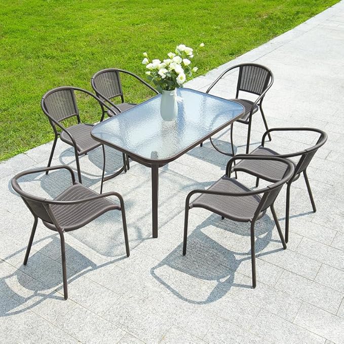 Dining Set 7 Piece Outdoor Furniture Patio Dining Table and Chair Balcony - Anthracite & Grey-GCC Home Center