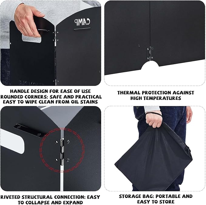 Camping Stove Windshield with Storage Bag | 4 Plates Aluminum Folding Windscreen | Outdoor Cooking