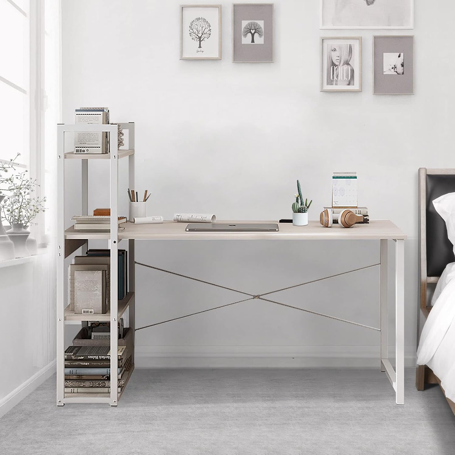 SKY-TOUCH Computer Desk Table with Shelves 120x48cm, 4 Tier Study Table with Bookshelf Desk Storage Reversible Study Table Office Corner Desk with Shelves Home Office Desk Easy Assemble-GCC Home Center
