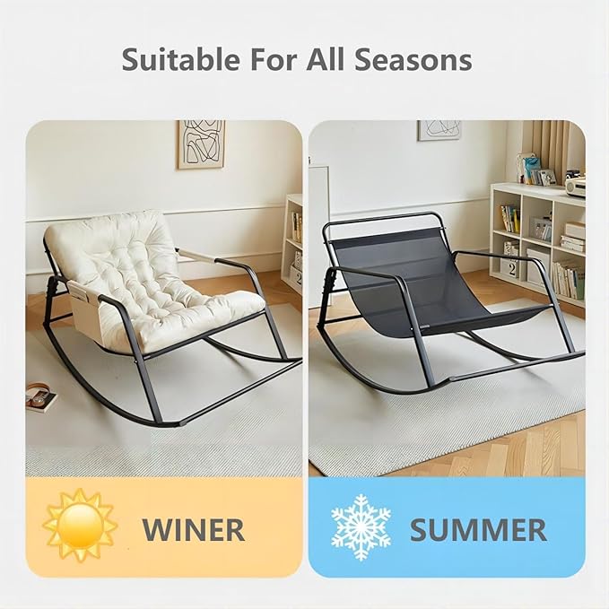 Double Living Room Recliner Outdoor Rocking Chair Lawn Camping Chair Adult Chair with Seat Cushion Side Storage Bag Suitable for Lawn, Backyard - Beige-GCC Home Center