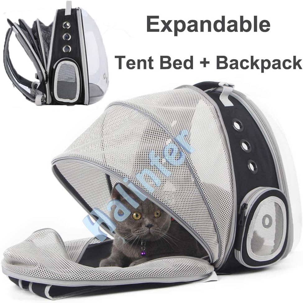 halinfer SOURCER Expandable Bubble Cat Carrier Backpack, Space Capsule Pet Carrier for Small Dog, Transparent Pet Hiking Traveling Backpack X-Large Grey