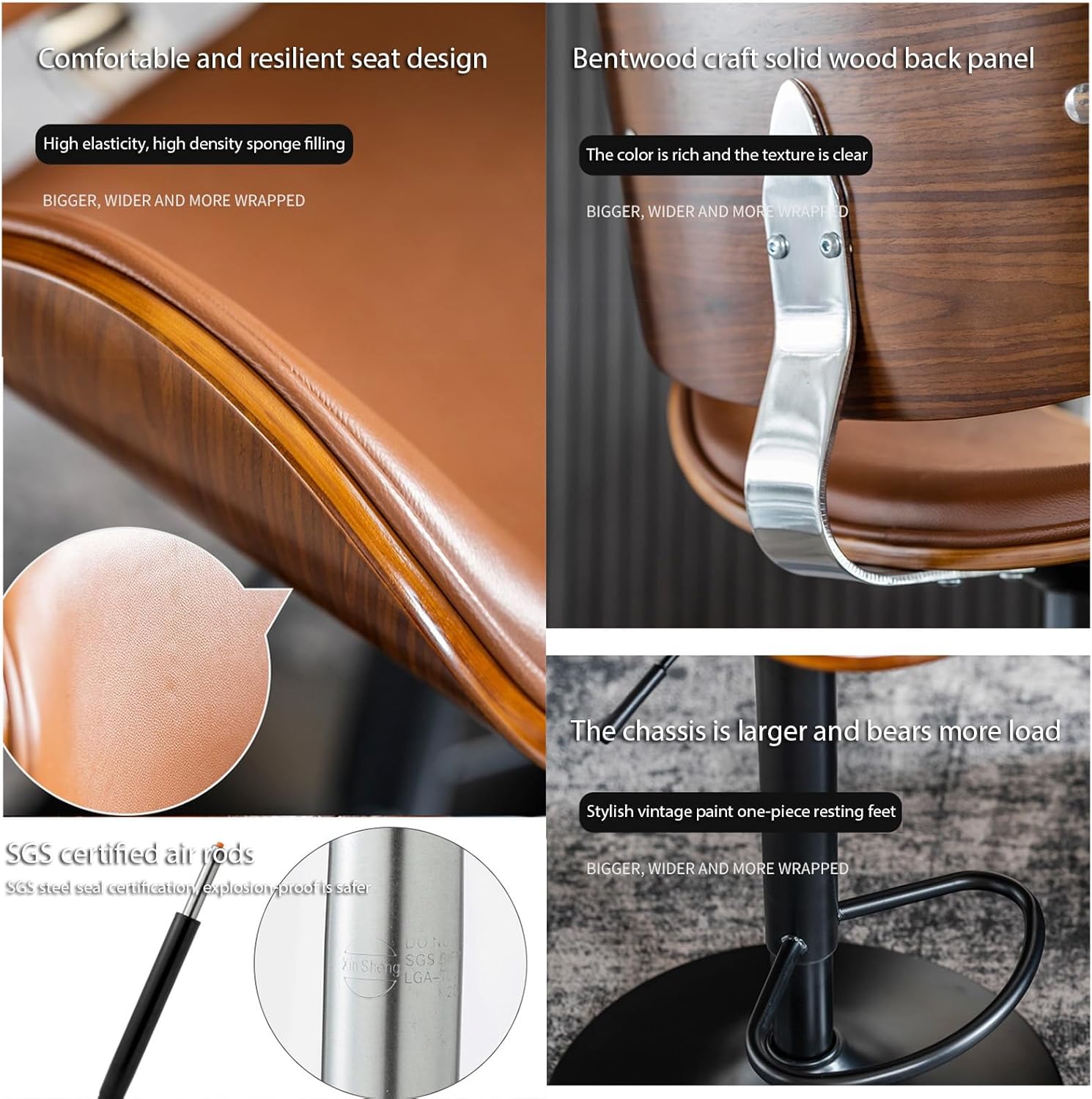 COOLBABY Bar chairs Lift leather bar chairs Light luxury home front desk high chairs Adjustable swivel seats High stools Low back kitchen island, dining room 1PC (Black)-GCC Home Center