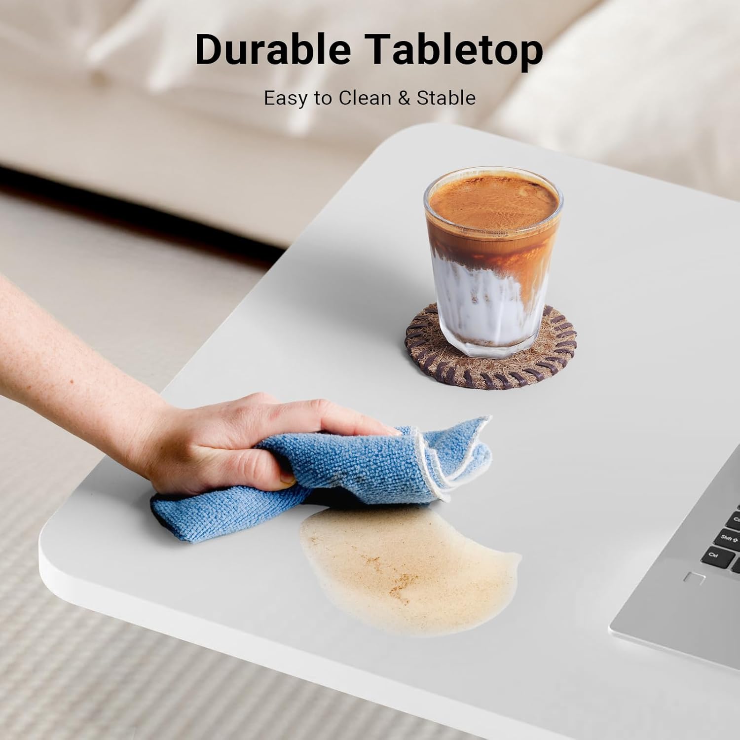 Xmart Adjustable Overbed Table with Wheels,Pneumatic Mobile Standing Desk,Rolling Computer Car,Laptop Desk Multi-Purpose for Home and Medical Use,Sofa Side Table, Movable Bed Table (80x40cm, White)