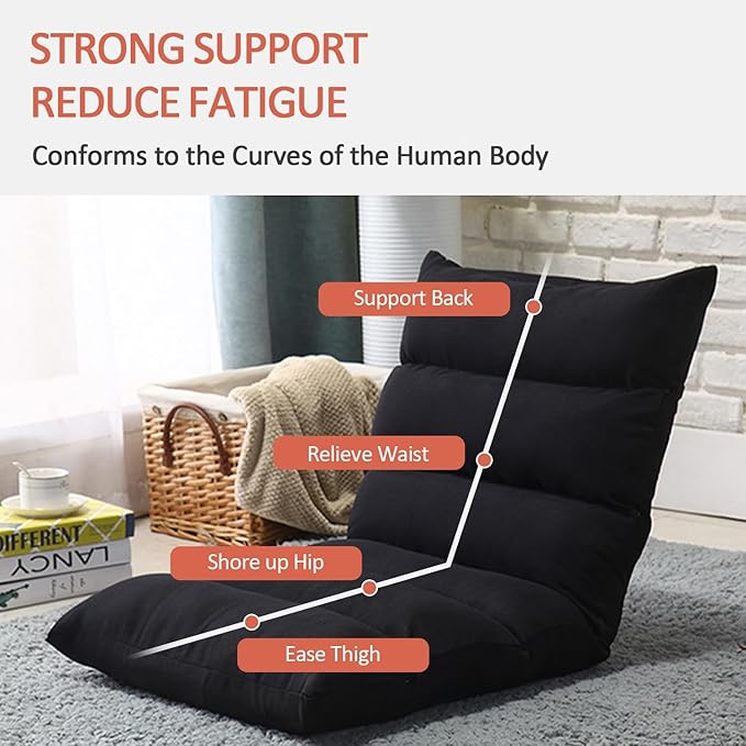 Floor Chair Foldable Lounger Chair Folding Lazy Sofa Gaming Chair Adjustable High Back Couch Recliner for Patio Deck-GCC Home Center