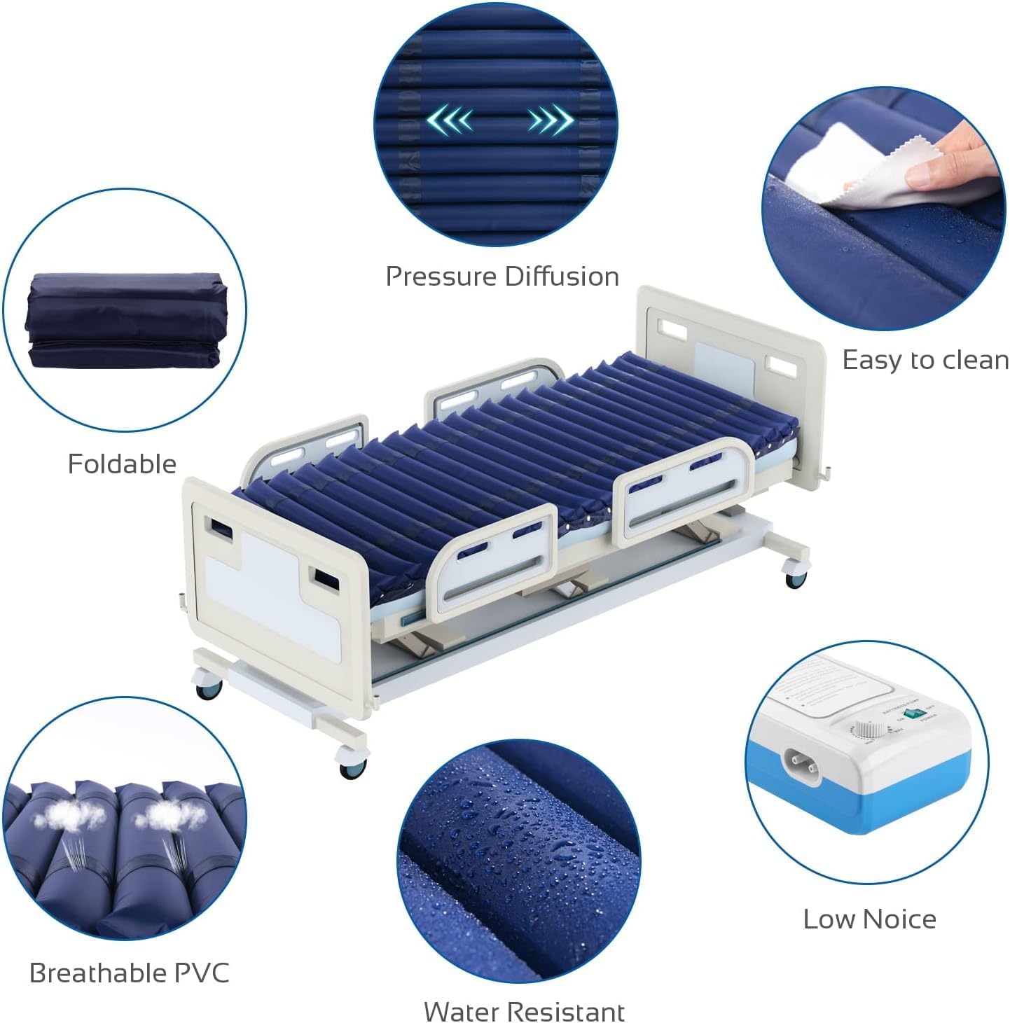 AKM Air bed Cushion for Bedridden Elderly, Alternating Pressure Mattress for Bed Sores, Anti Decubitus Air Mattress Pads with Low Noise Pump System for Hospital Bed