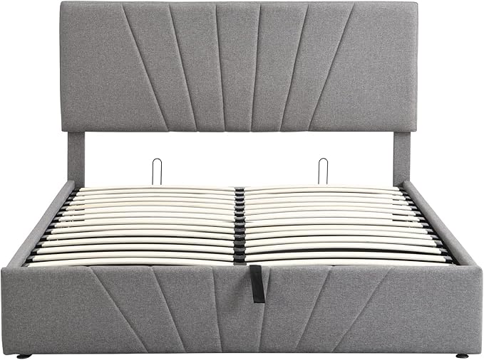 Full Lift Storage Bed with Storage Underneath and Headboard - Grey-GCC Home Center