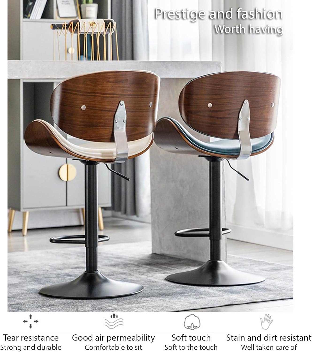 COOLBABY Bar chairs Lift leather bar chairs Light luxury home front desk high chairs Adjustable swivel seats High stools Low back kitchen island, dining room 1PC (Black)-GCC Home Center