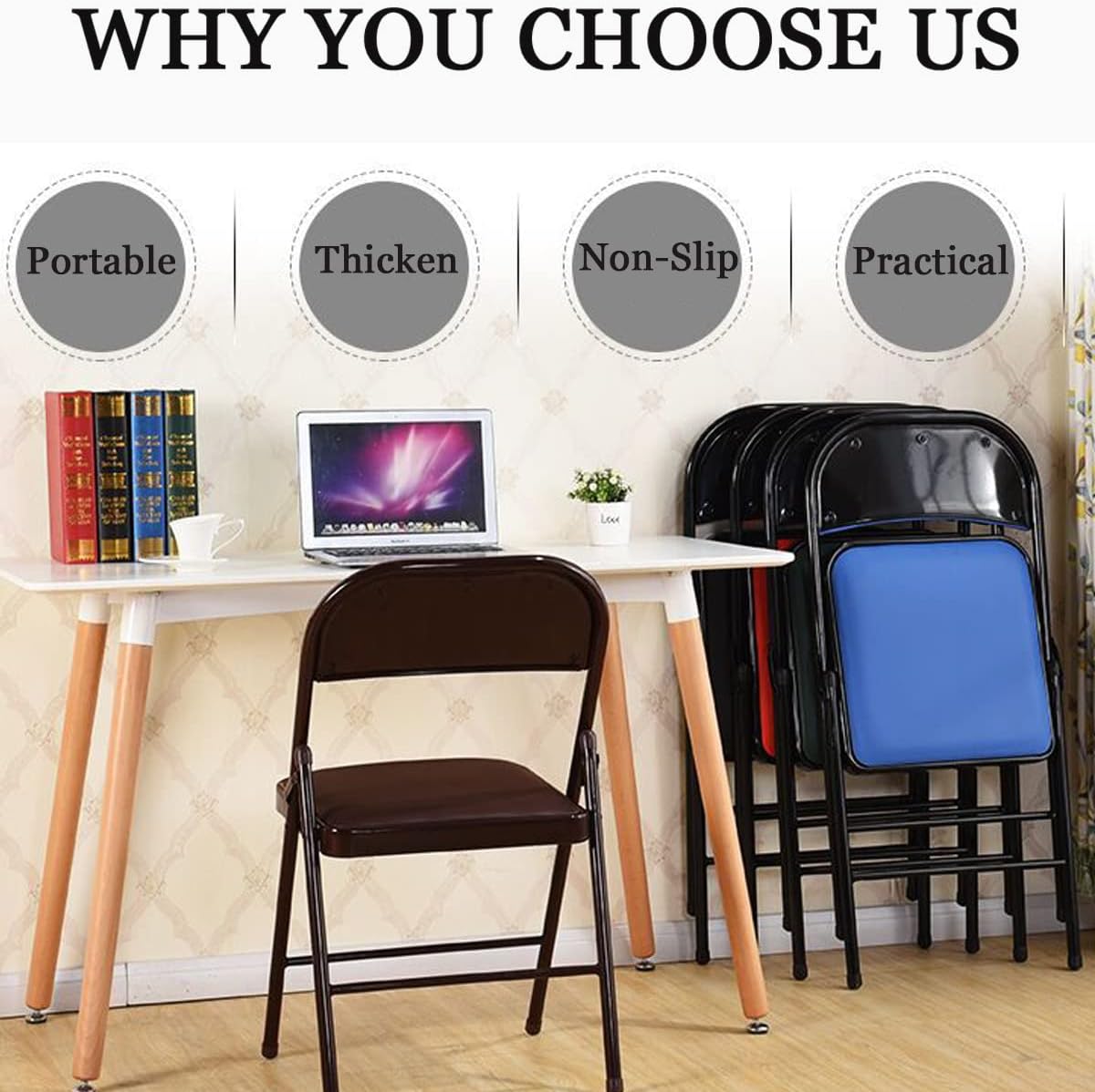 Folding Chair With Padded Seats Multi Functional Portable Chair For Home Dining Office - Black-GCC Home Center
