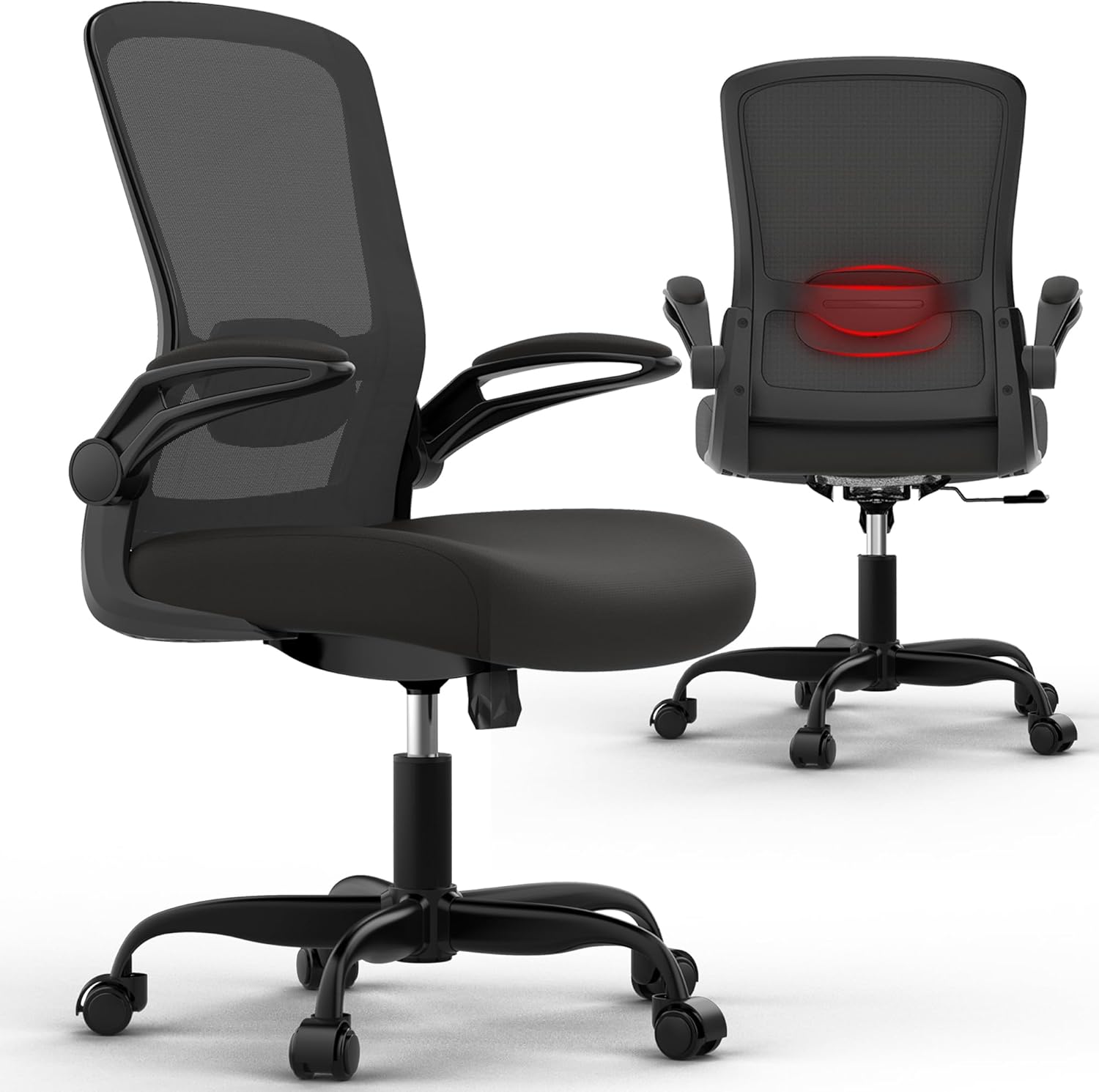 Ergonomic Office Chair - BIFMA Certified High Back Mesh Desk Chair with Adjustable Lumbar Support & Flip-Up Armrests for Home Office (Modern, All Black)