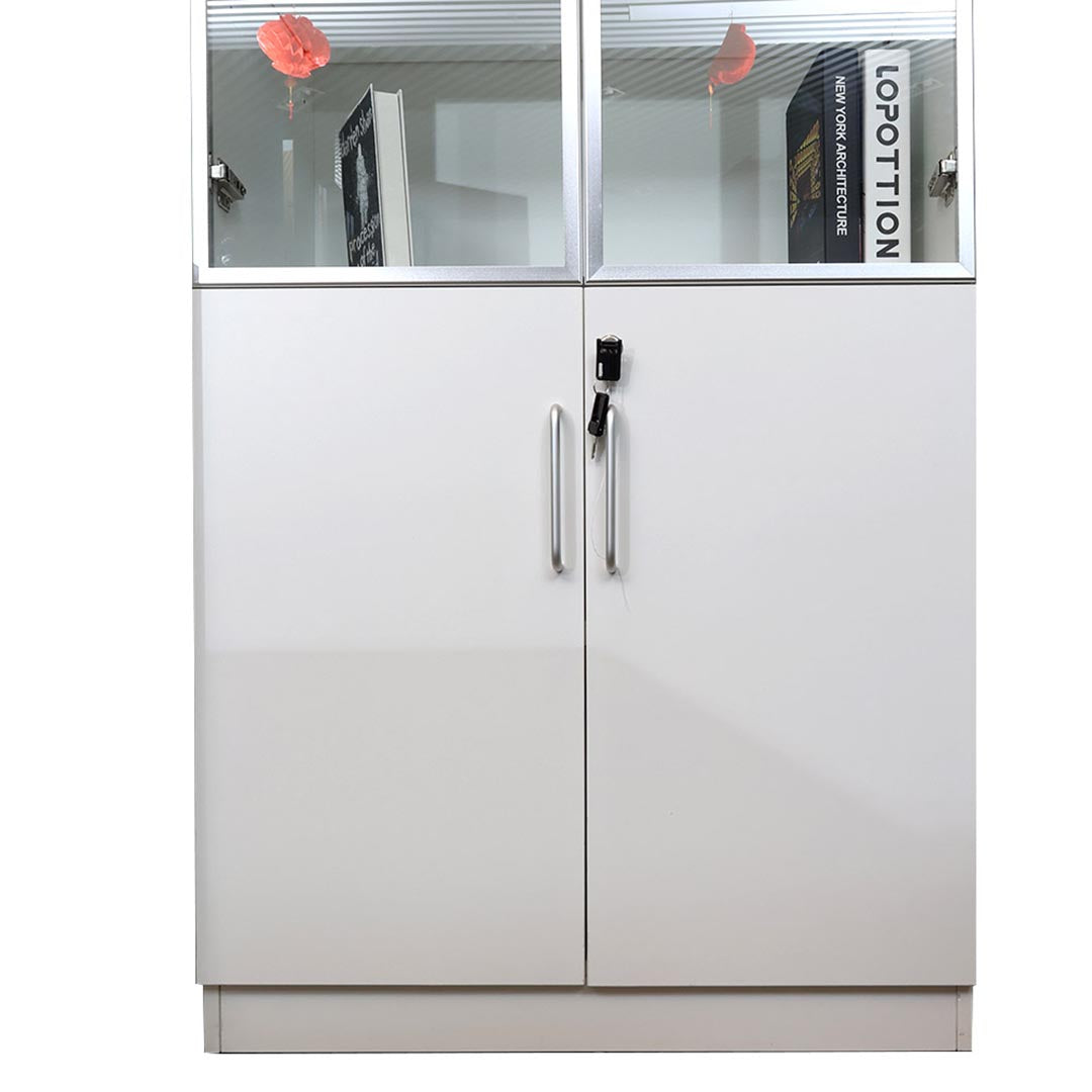 Modern 2-Door Glass Cabinet And 5 Shelves, Office Smart File Cabinet - White-GCC Home Center