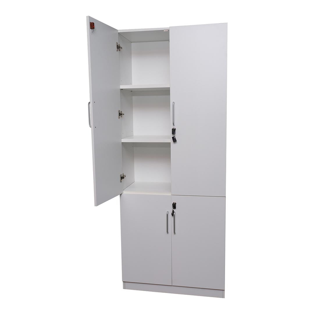 Four Door Office Cabinet With Five Shelves, File Cabinet - White-GCC Home Center