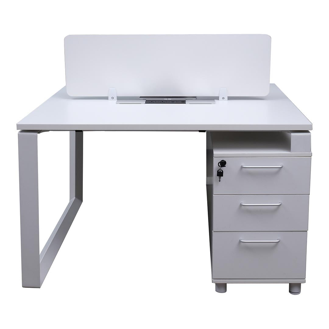Office Desk, Work Station for two (x2) With Metal Legs - Matt White-GCC Home Center