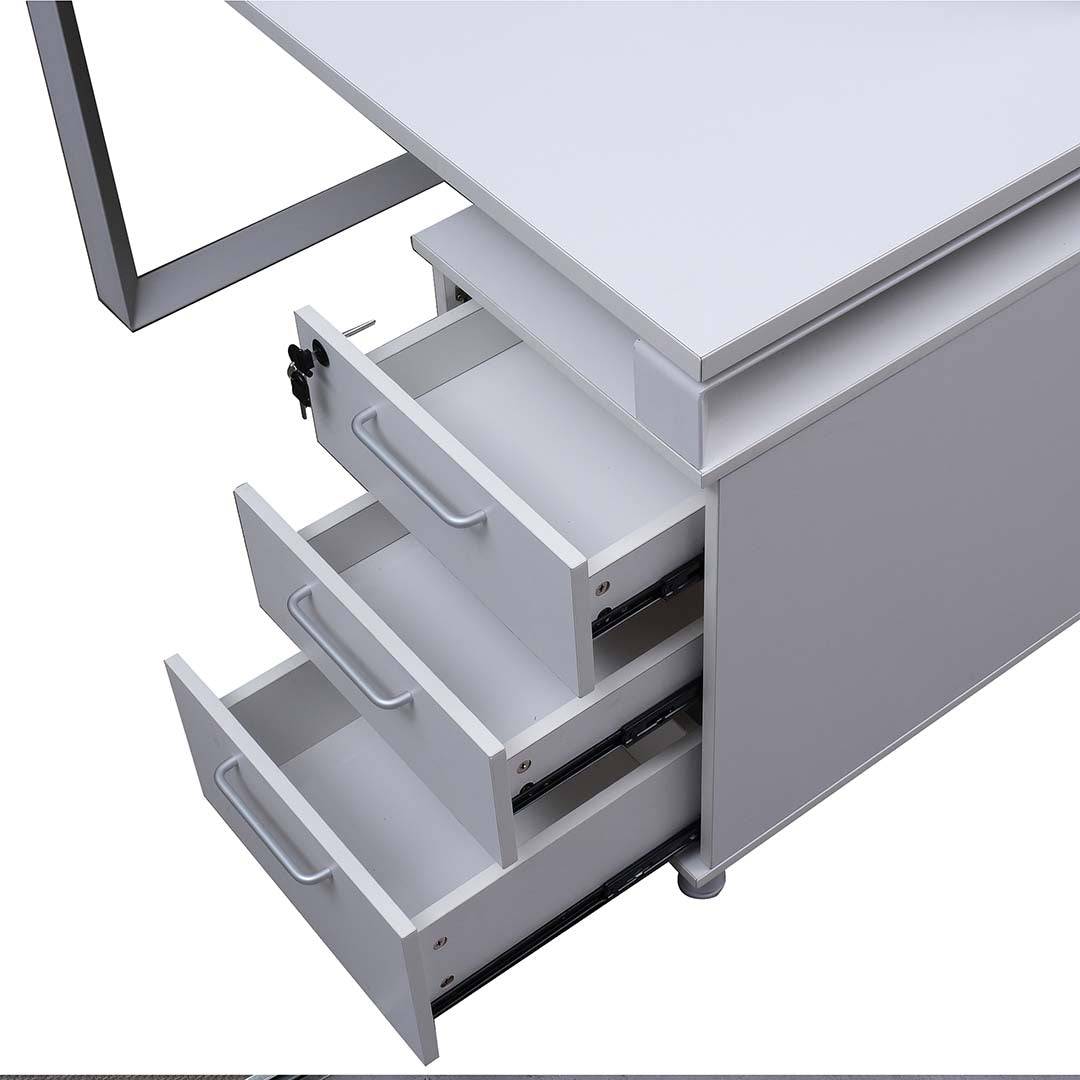 Office Desk, Work Station for two (x2) With Metal Legs - Matt White-GCC Home Center