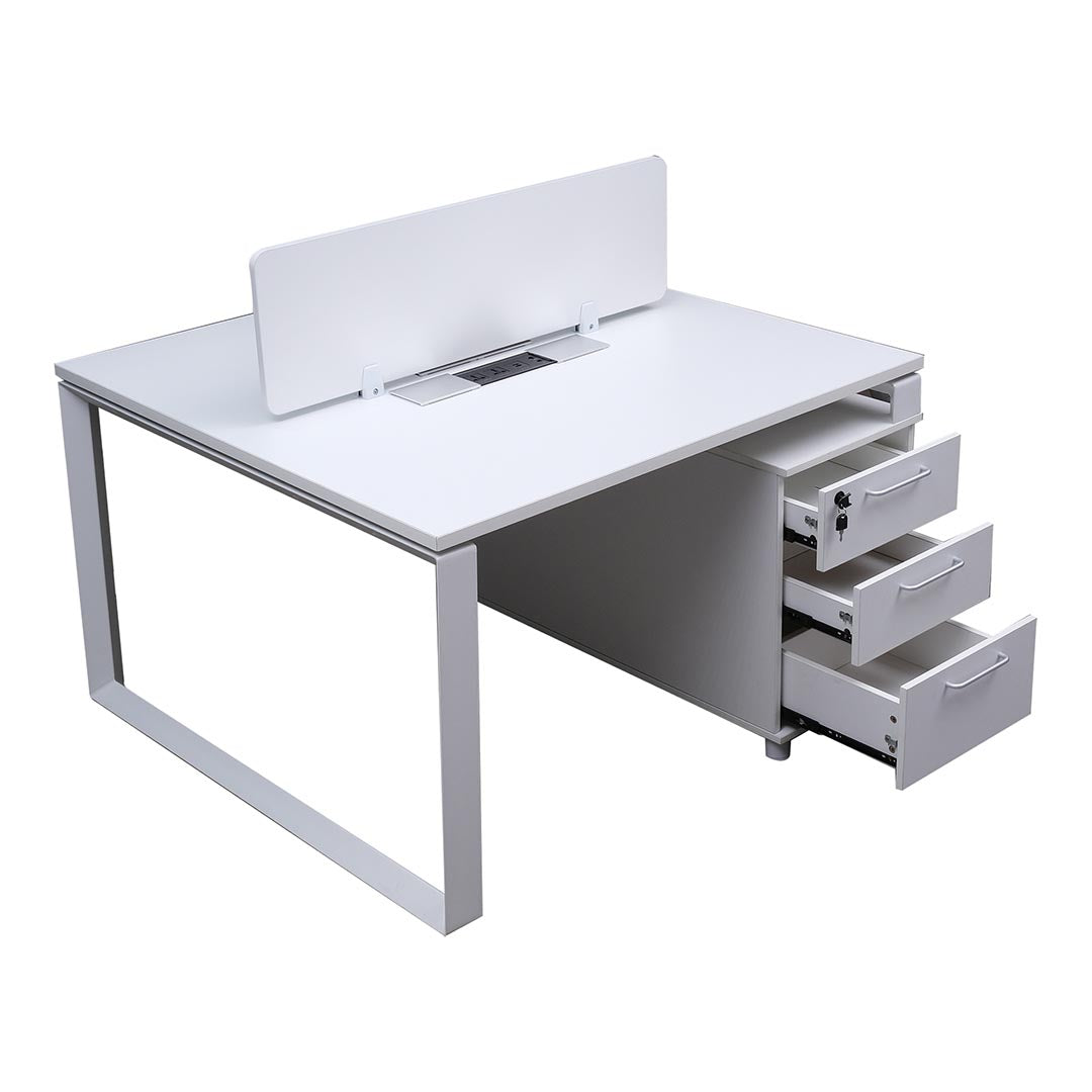 Office Desk, Work Station for two (x2) With Metal Legs - Matt White-GCC Home Center
