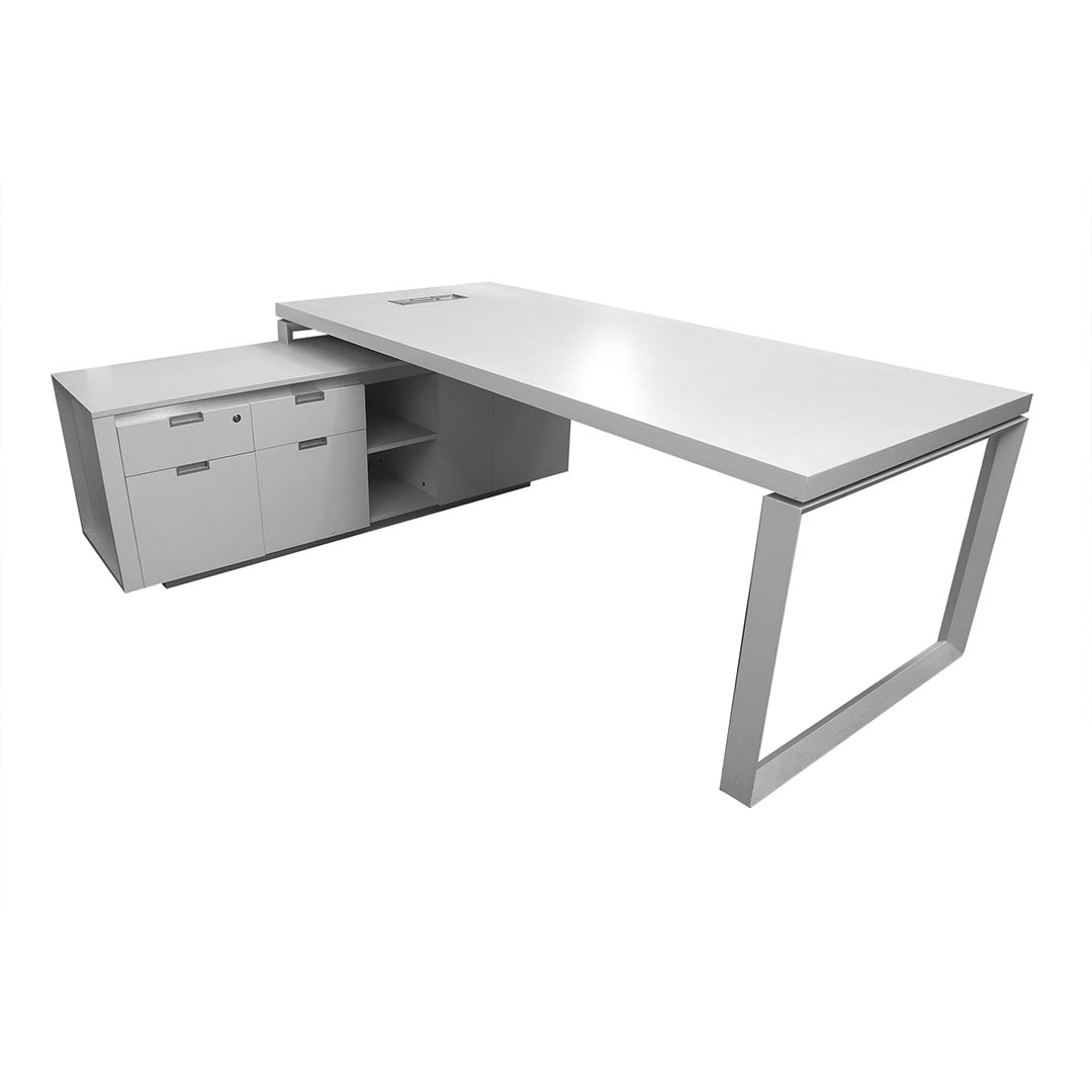 Modern Executive Office Table With Metal Frames And Legs - Matt White-GCC Home Center