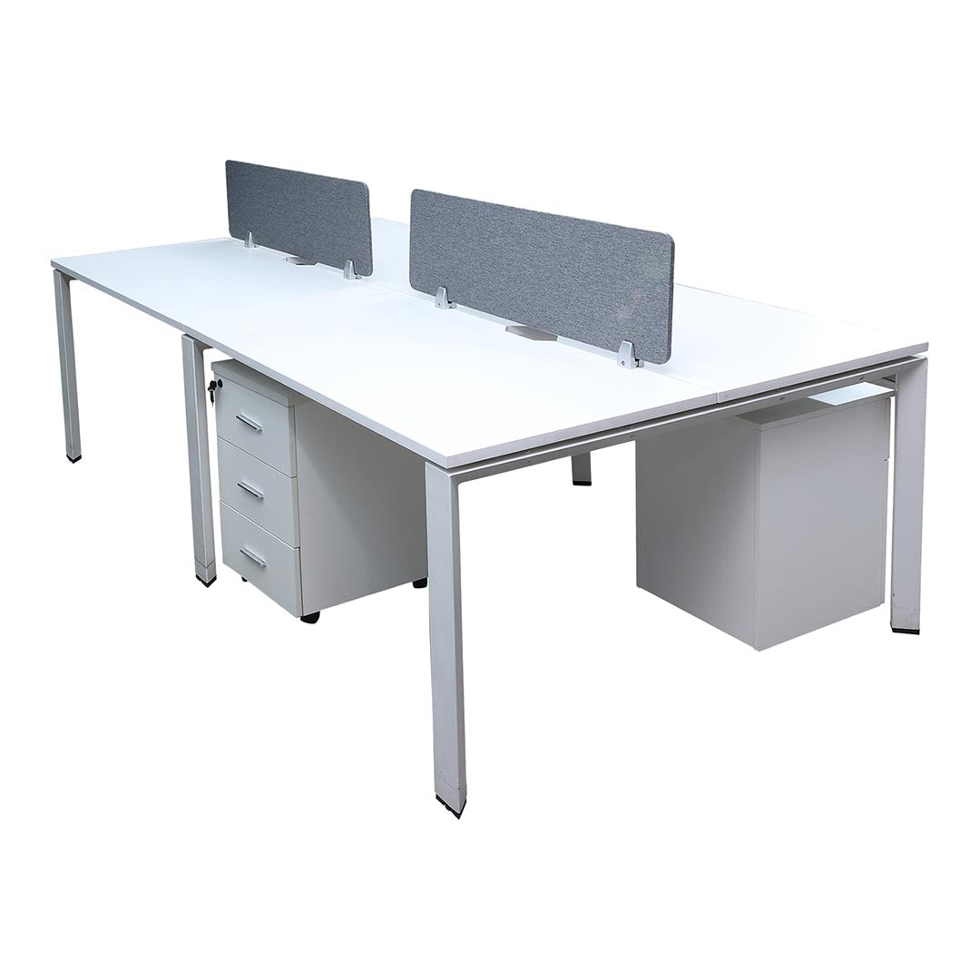 Office Desk, Work Station For Four People (x4) with Movable Drawers - Matt White-GCC Home Center