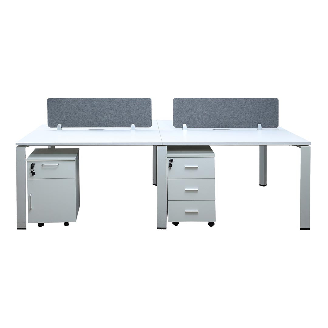 Office Desk, Work Station For Four People (x4) with Movable Drawers - Matt White-GCC Home Center