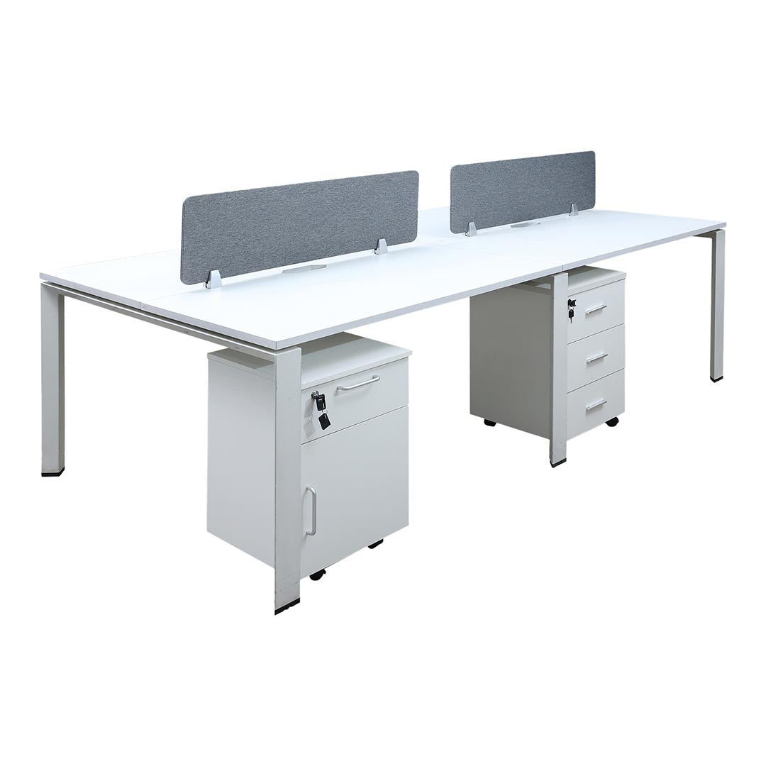 Office Desk, Work Station For Four People (x4) with Movable Drawers - Matt White-GCC Home Center