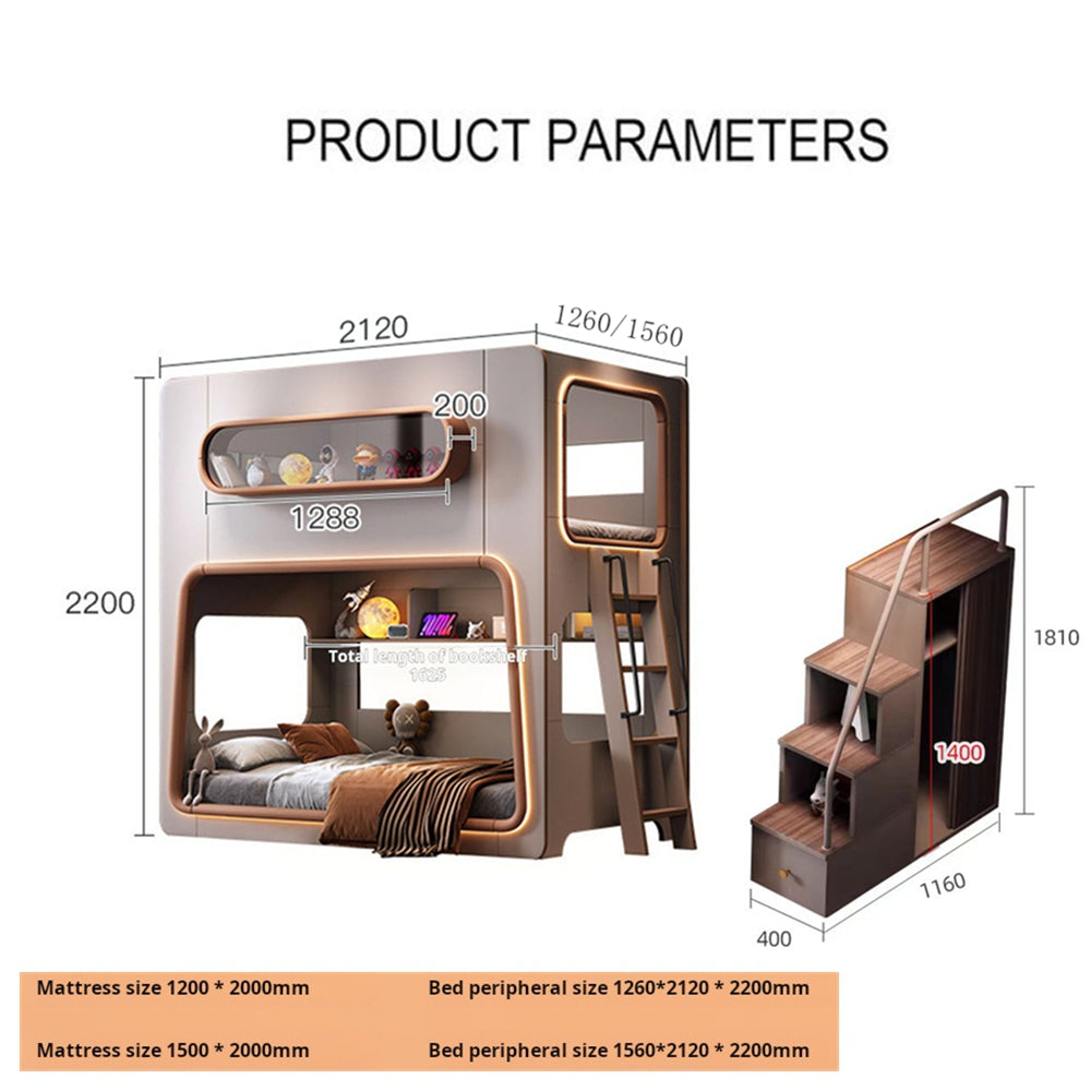 COOLBABY ZLJ1121 Space Capsule Bunk Bed with High Guardrails(LED light strips need to be matched by yourself