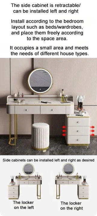 Modern LED Lighted Makeup Vanity Table Set with Chair and Storage Drawers-GCC Home Center