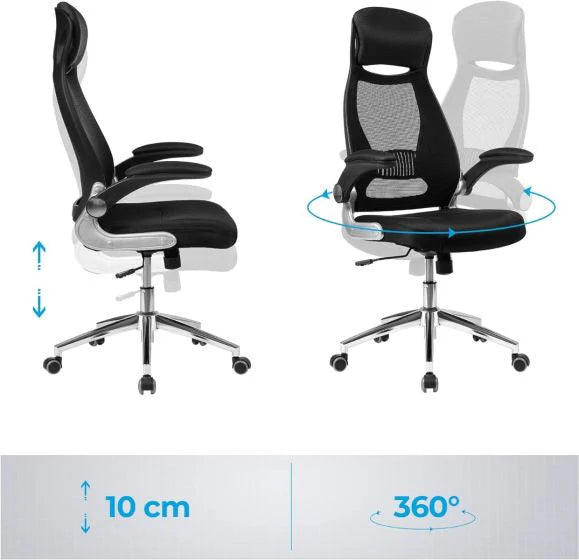 High Back Office Mesh Chair Swivel Adjustable Chair Mesh Backrest with Headrest and Flip Up Armrests Chair Black for Home, Office, Study Room-GCC Home Center