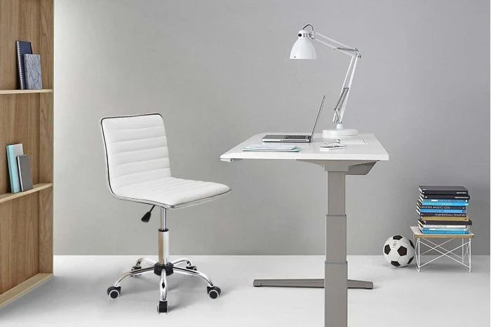 Leather Swivel Executive Chair Stylish Ribbed Mid Back Design Ideal for Office-GCC Home Center