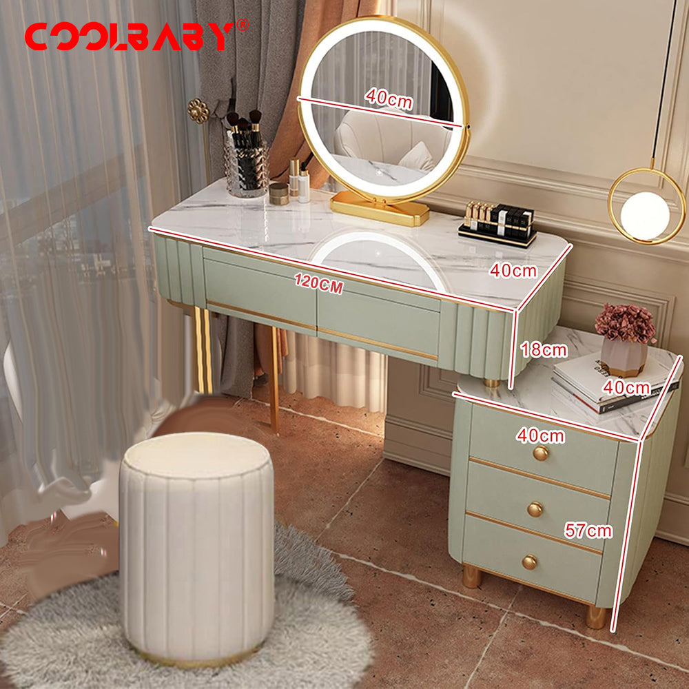 COOLBABY Mint Green Vanity Table Set with LED Mirror and Chair_Elegant Solid Wood Dressing Table-GCC Home Center