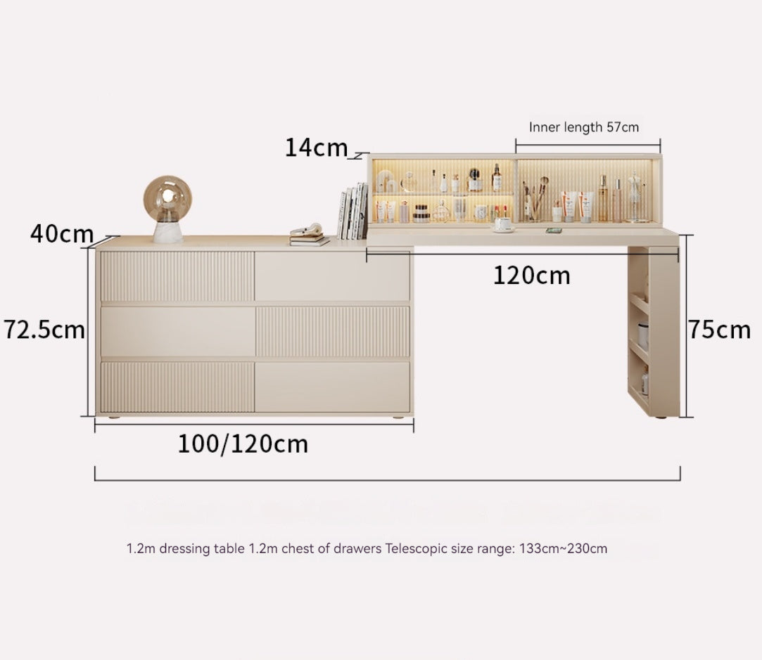 COOLBAY Lacquered solid wood dressing table bedroom modern simple makeup table bucket cabinet one light luxury senior sense makeup table-GCC Home Center