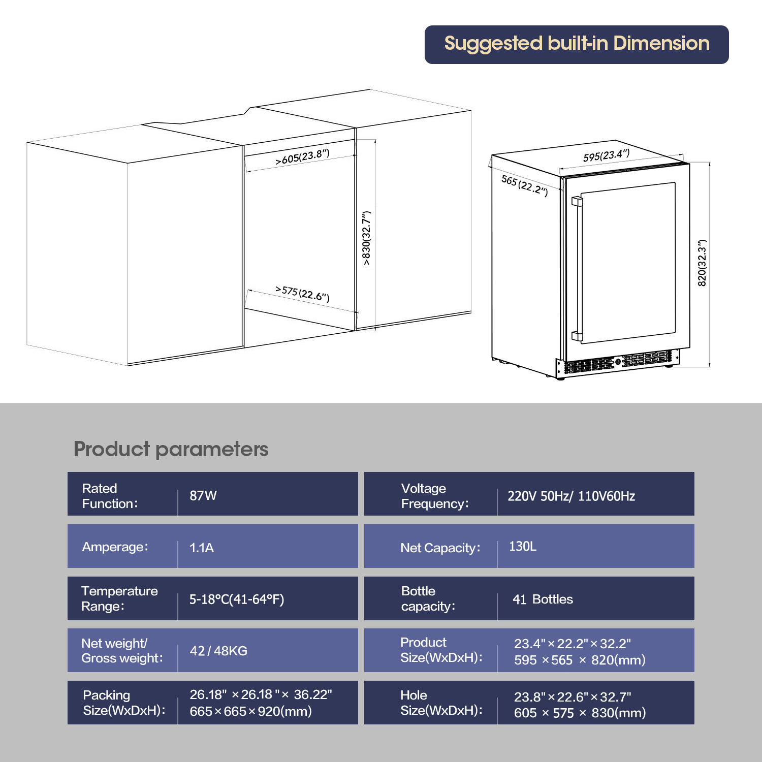 24 Inch Dual Zone Wine Fridge with 41 Bottle