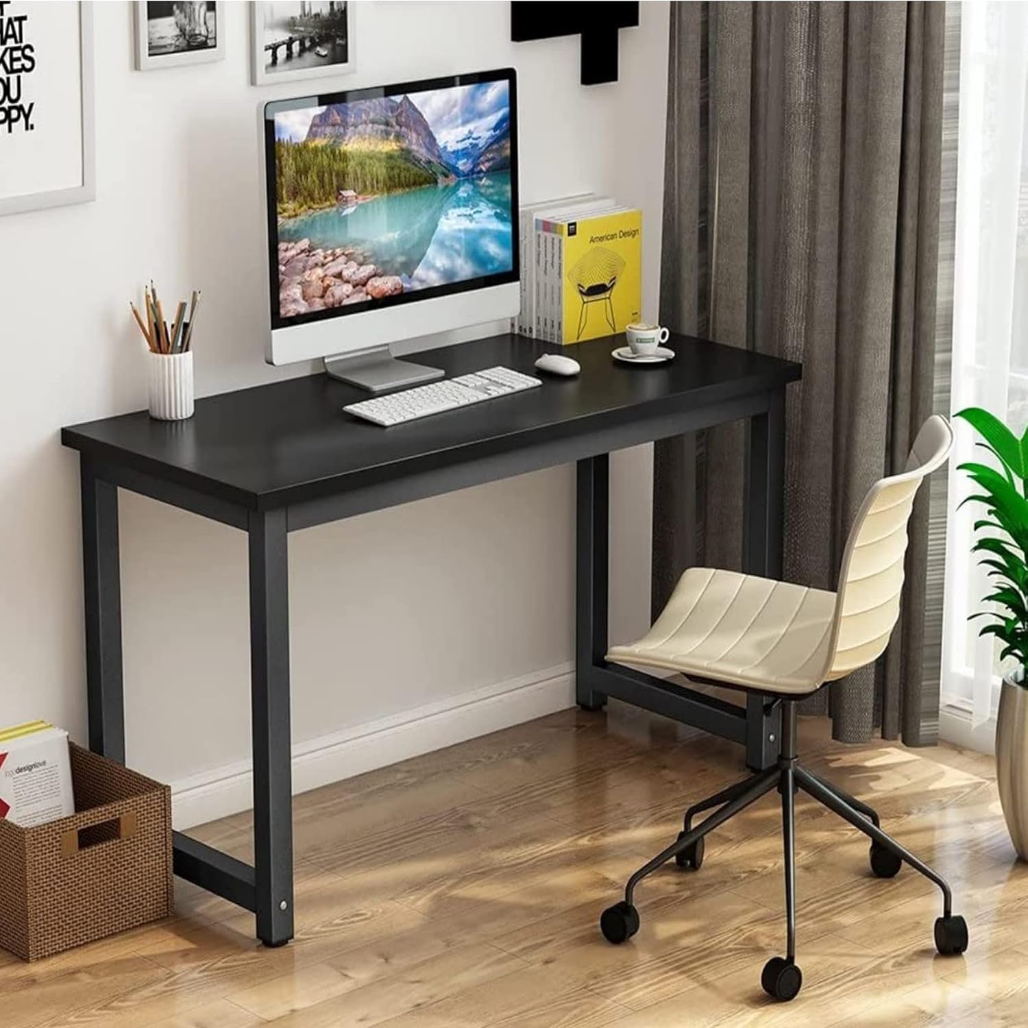 Sulfar Computer Desk, Computer Laptop Table Desk Office Desk Study Writing Desk Easy Assembly, Computer Desk Modern Simple Style for Home Office 120 x 60CM Black-GCC Home Center