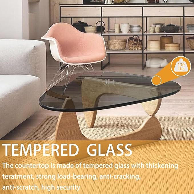 Modern Glass Coffee Table (Black Glass Top & Wood Base)