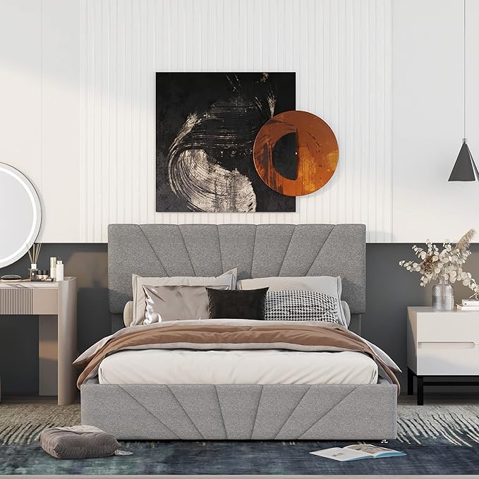 Full Lift Storage Bed with Storage Underneath and Headboard - Grey-GCC Home Center