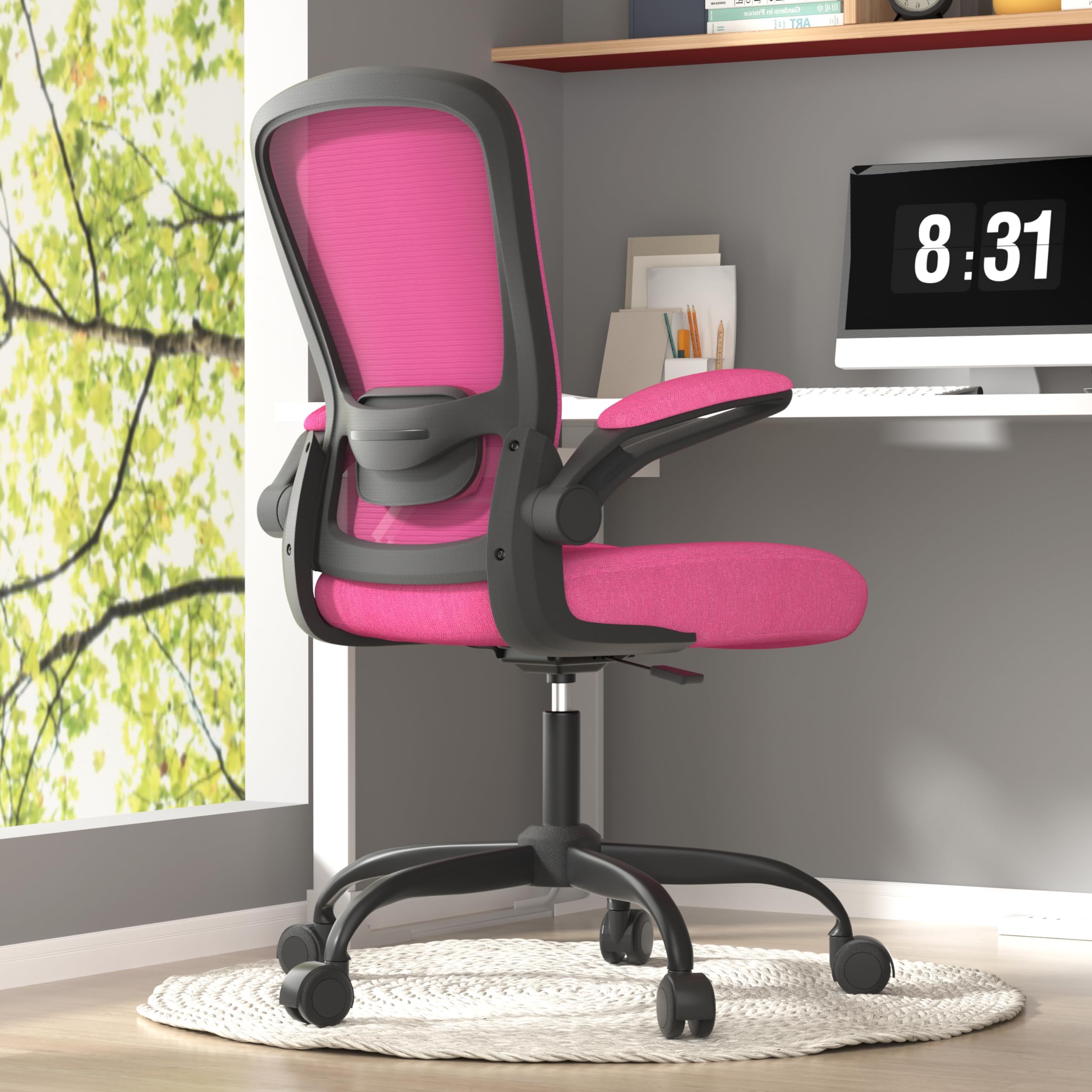 Ergonomic Office Chair - BIFMA Certified High Back Mesh Desk Chair with Adjustable Lumbar Support & Flip-Up Armrests for Home Office (Modern, All Black)