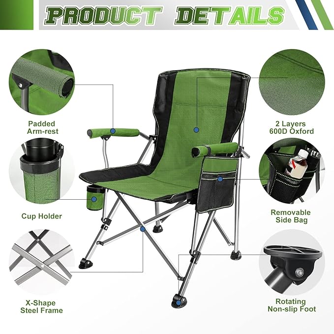 Folding Camping Chair Portable Outdoor Beach Chair, Heavy Duty Foldable Lawn Chair-GCC Home Center
