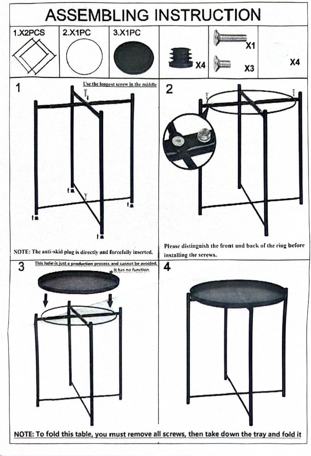 Round Metal Tray Table, Waterproof Folding Side Table for Living Room – 42×42×53cm