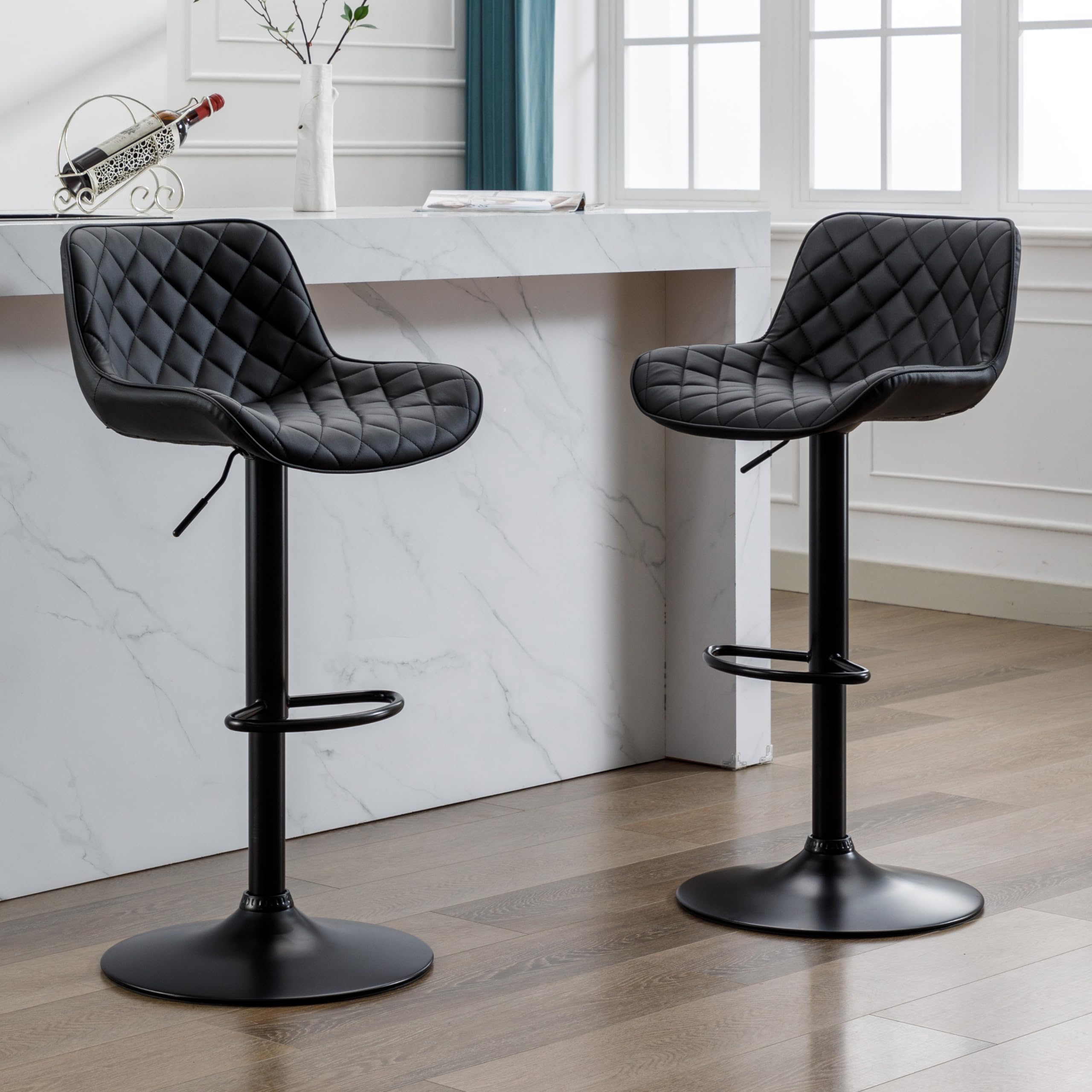 Urban Home Furniture Harvey Adjustable Bar Stools with Low Back, Swivel Medium Brown Faux Leather Bar Chairs for Kitchen/Island, Set of 2, Barstools for Kitchen Counter, Vintage Medium Brown