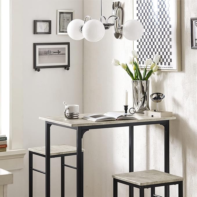 Bar Set-1 Bar Table and 2 Stools, Home Kitchen Breakfast Bar Set Furniture Dining Set (grey)-GCC Home Center