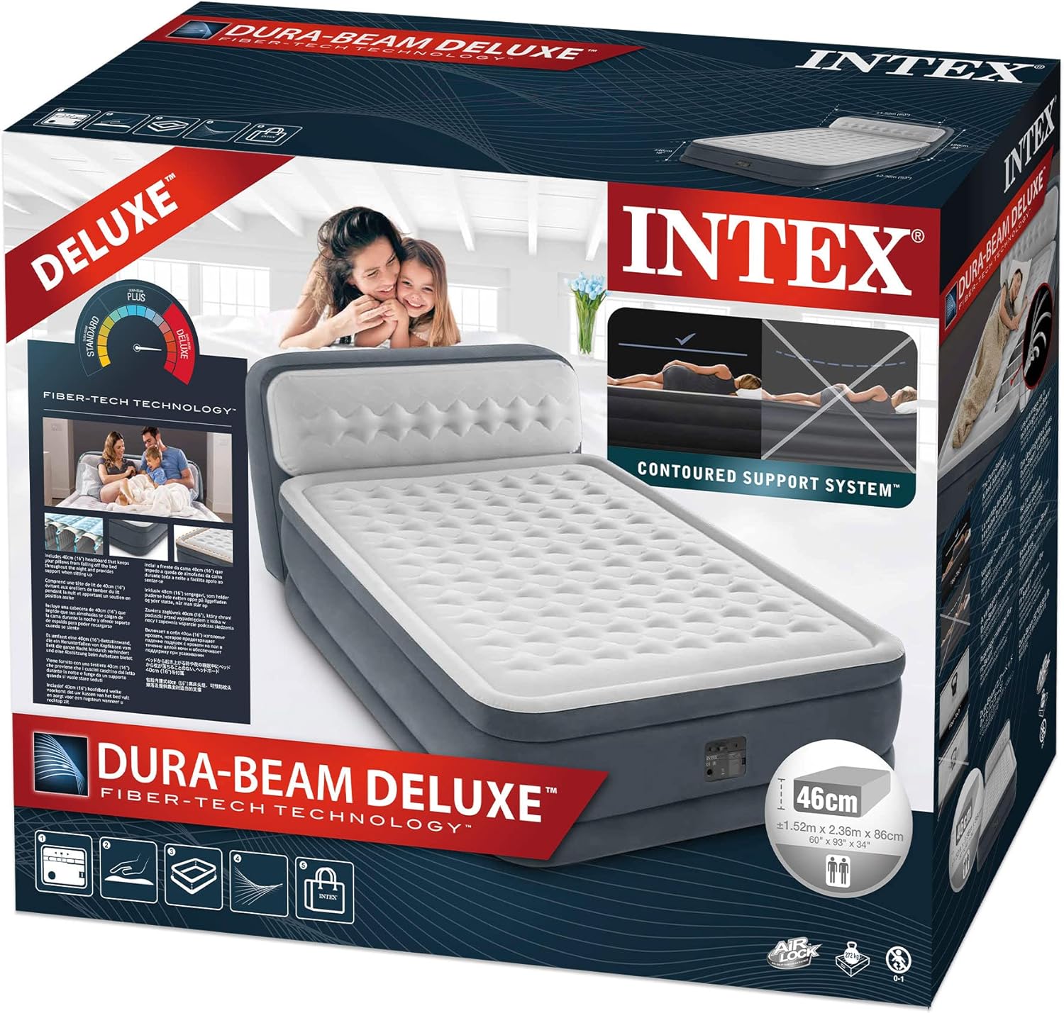 Intex Queen Dura-Beam Series Headboard Airbed, Multi-Colour, 64448