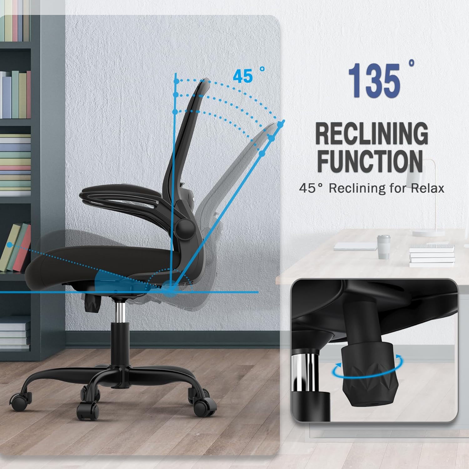 Ergonomic Office Chair - BIFMA Certified High Back Mesh Desk Chair with Adjustable Lumbar Support & Flip-Up Armrests for Home Office (Modern, All Black)