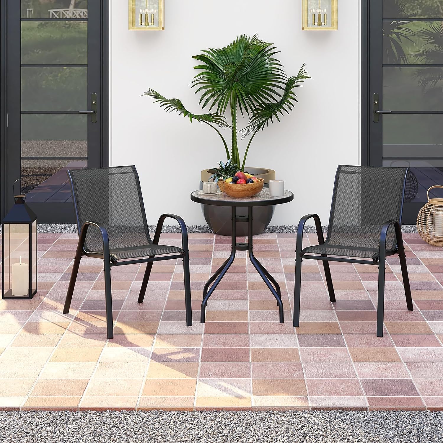Vital Outdoor Patio Bistro Set – Black Wicker Chairs & Round Table for Elegant and Comfortable Small Space Dining, Relaxation, and Outdoor Enjoyment (VI-DNS-13)