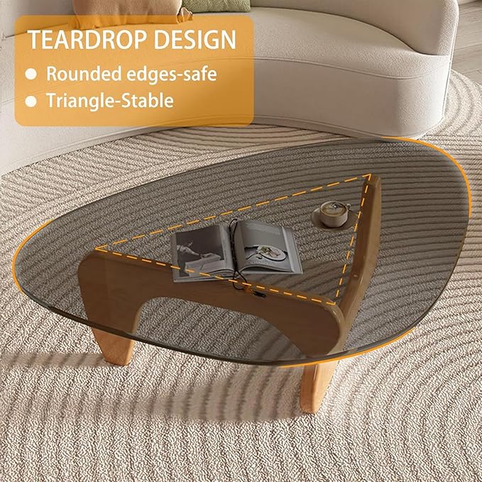 Modern Glass Coffee Table (Black Glass Top & Wood Base)