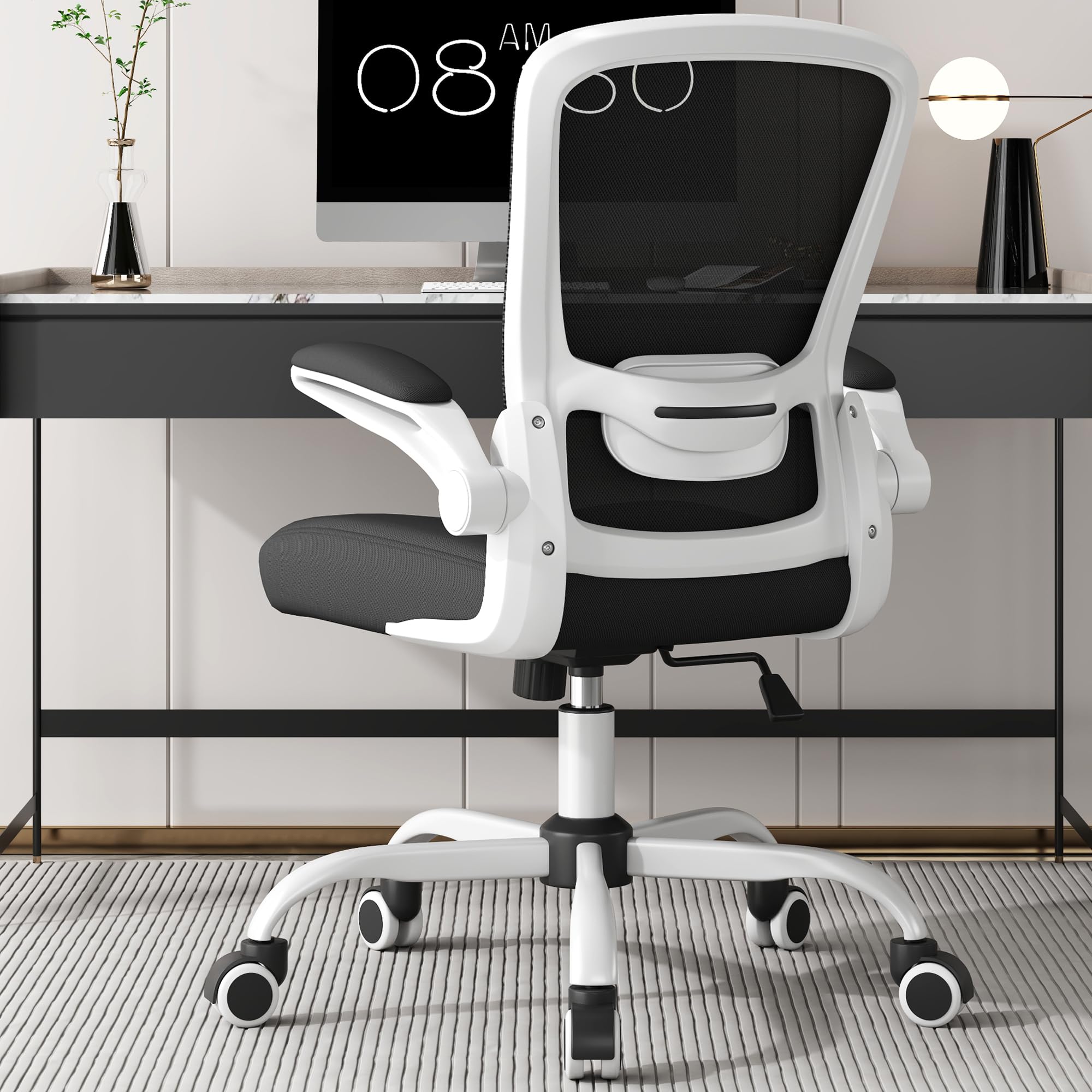 Ergonomic Office Chair - BIFMA Certified High Back Mesh Desk Chair with Adjustable Lumbar Support & Flip-Up Armrests for Home Office (Modern, All Black)