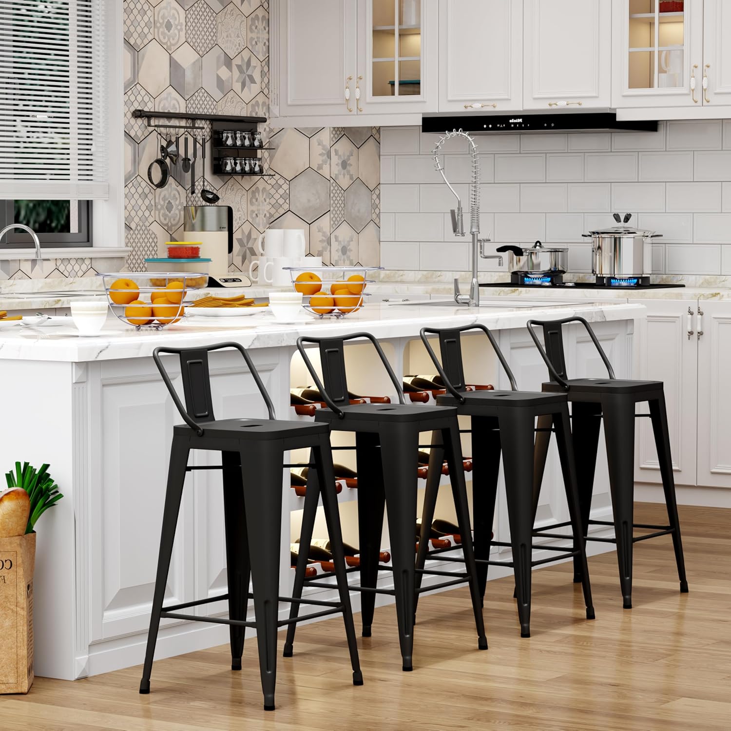 Metal Barstools Set of 4 Industrial Bar Stools with X-brace Support, Matte Black, 30 inch-GCC Home Center