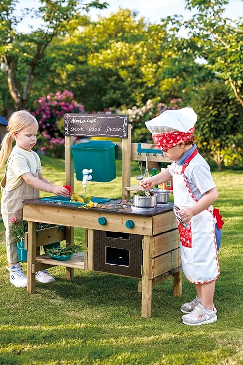 Nature Fun Outdoor Play Kitchen with Many Accessories Made of Wood and Vegetable Plastic, from 3 Years-GCC Home Center