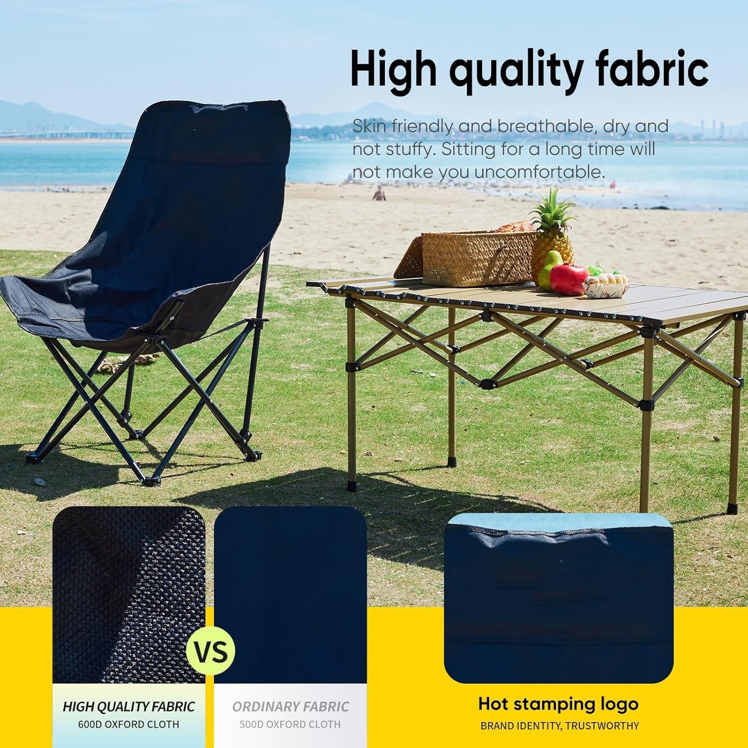 Portable Folding Camping Chair with High Back, Outdoor Chair for Outdoor Camping, Beach - Black-GCC Home Center