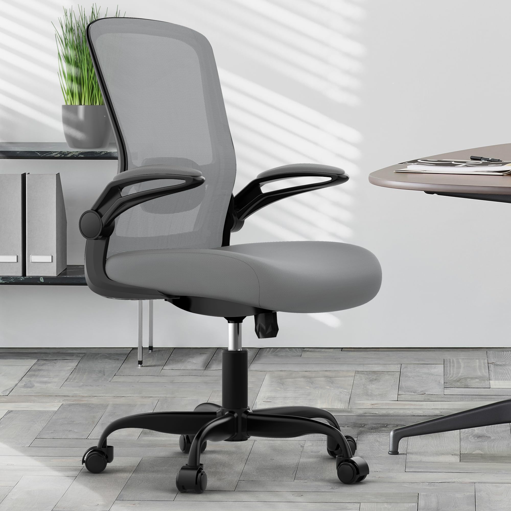 Ergonomic Office Chair - BIFMA Certified High Back Mesh Desk Chair with Adjustable Lumbar Support & Flip-Up Armrests for Home Office (Modern, All Black)