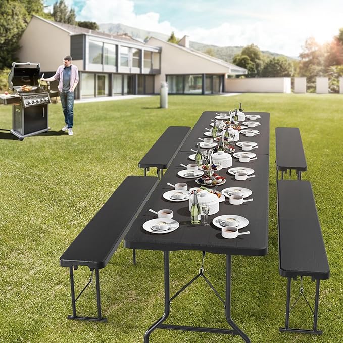 1.8M Folding Lightweight Trestle Camping Table – Black (180×75×75cm)
