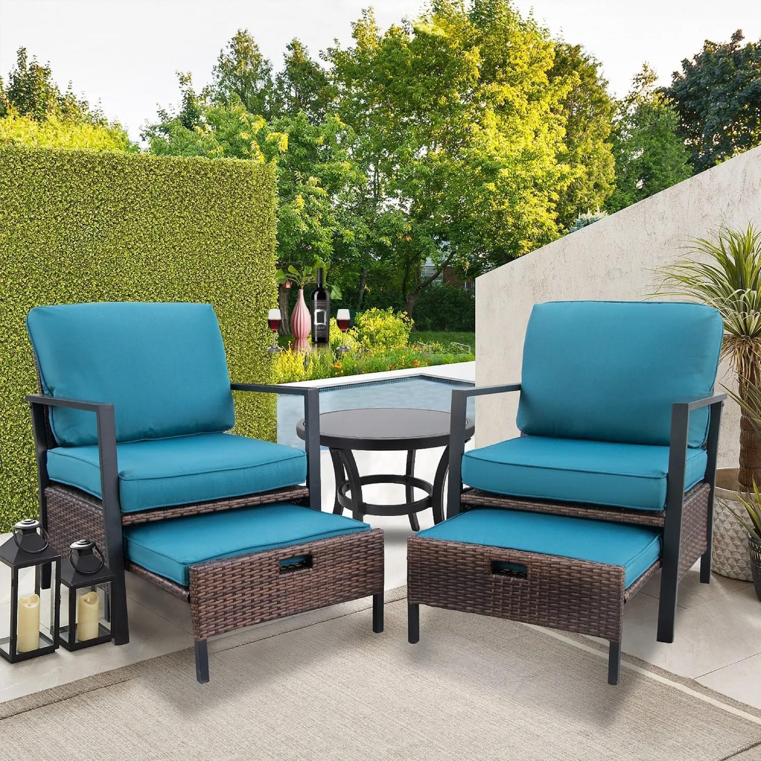 VITAL 5 Pieces Patio Furniture Set Outdoor Patio Conversation Bistro Set Modern Chairs with Coffee Table for Home and Balcony Patio Outdoor Furniture Conversation Sets Porch Chairs (VI-CTS-02)